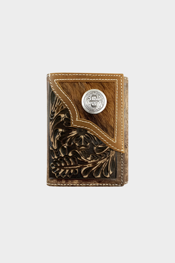 Stetson Vintage Brown Tooled Trifold - Accessories Wallet