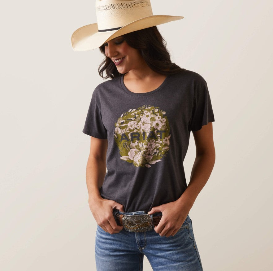 Ariat Women's Floral S/S T-Shirt - Charcoal