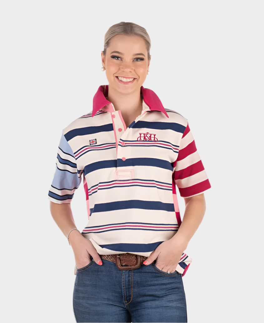 Hitchley and Harrow Women's Rugby Collection - RC01-13 White/Navy/Pink/Blue Rugby Fit Polo