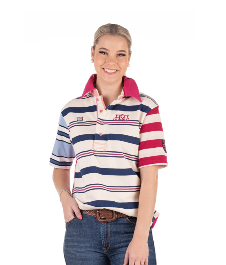 Hitchley and Harrow Women's Rugby Collection - RC01-13 White/Navy/Pink/Blue Rugby Fit Polo