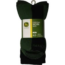 John Deere Everyday Work Crew Socks 4PK - Size 8-12 Black