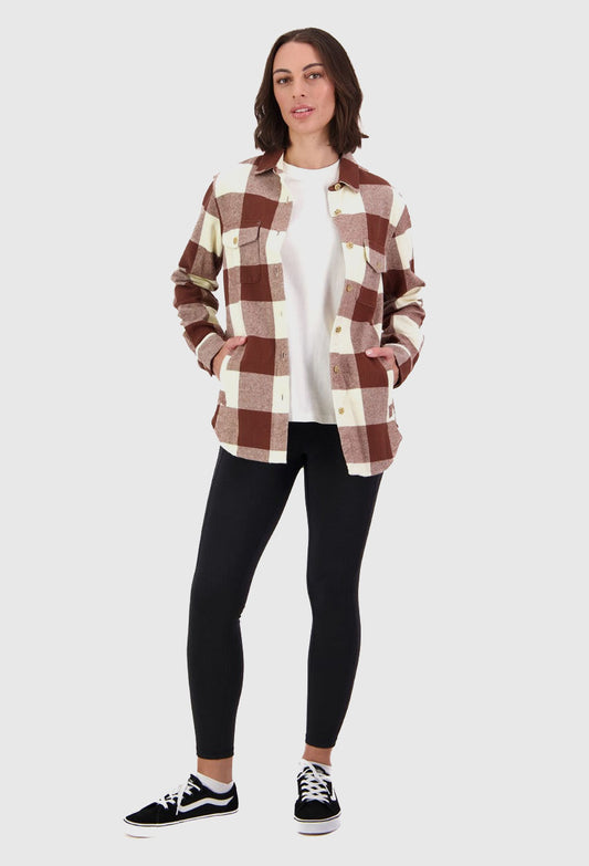 Swanndri Women's Rapaki Long Sleeve Shacket_Coffee / Sandshell Check