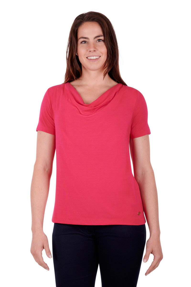 THOMAS COOK WOMENS SUSAN COWL NECK SS TEE