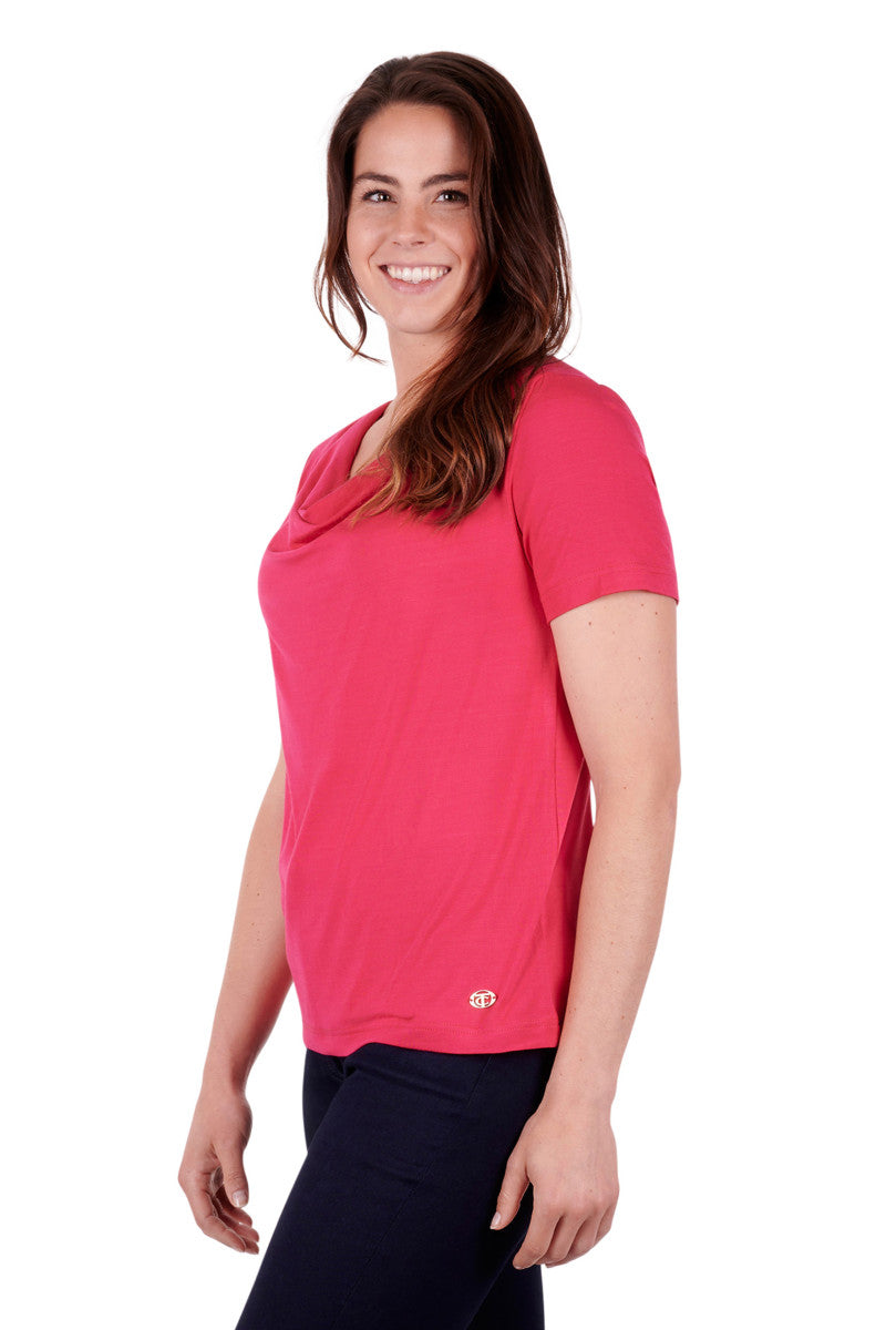 THOMAS COOK WOMENS SUSAN COWL NECK SS TEE