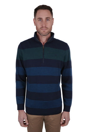 THOMAS COOK MENS SETTLER 1/4 ZIP JUMPER (NAVY/GREEN)