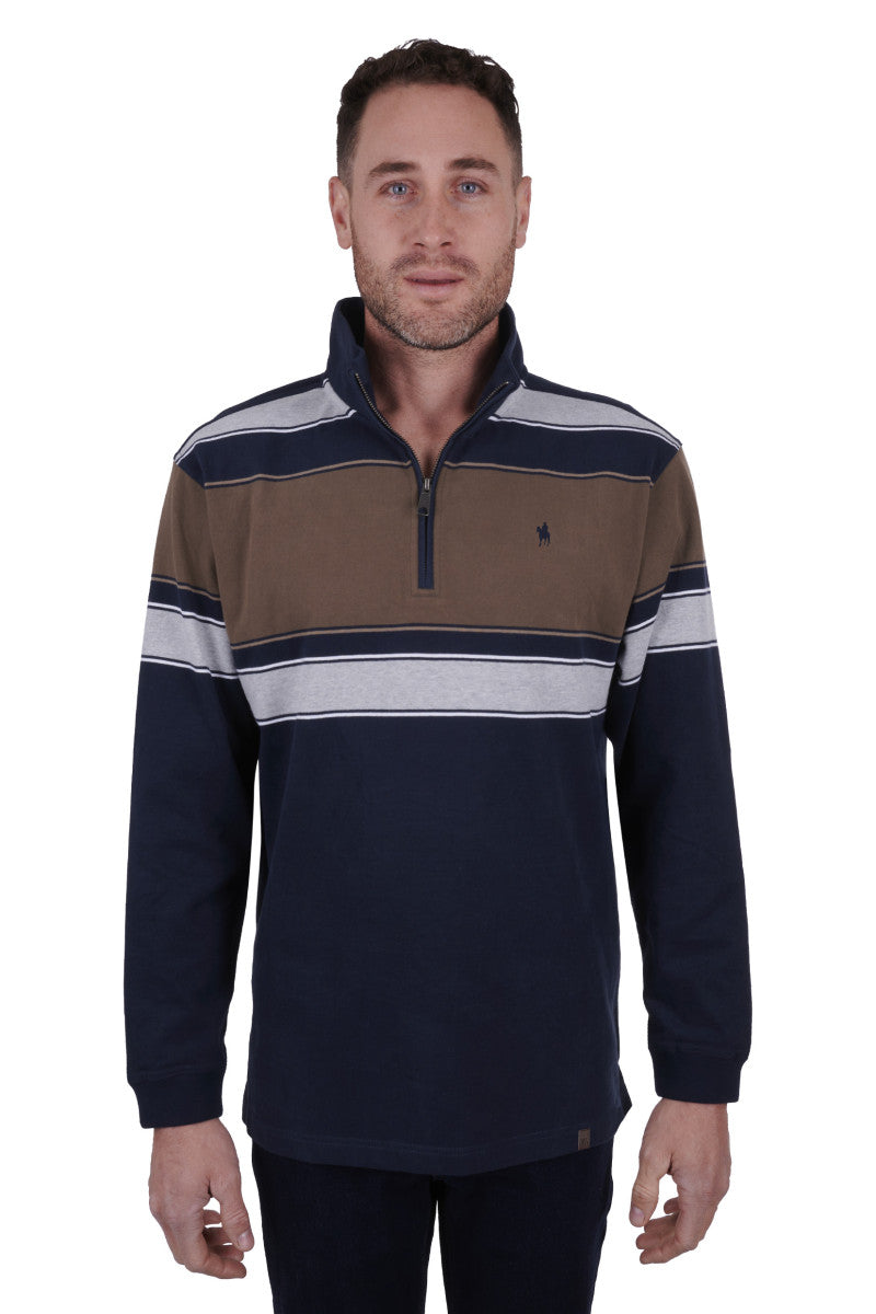 THOMAS COOK JASON 1/4 ZIP RUGBY (NAVY/DARK TAN)