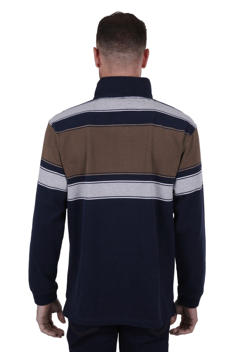 THOMAS COOK JASON 1/4 ZIP RUGBY (NAVY/DARK TAN)