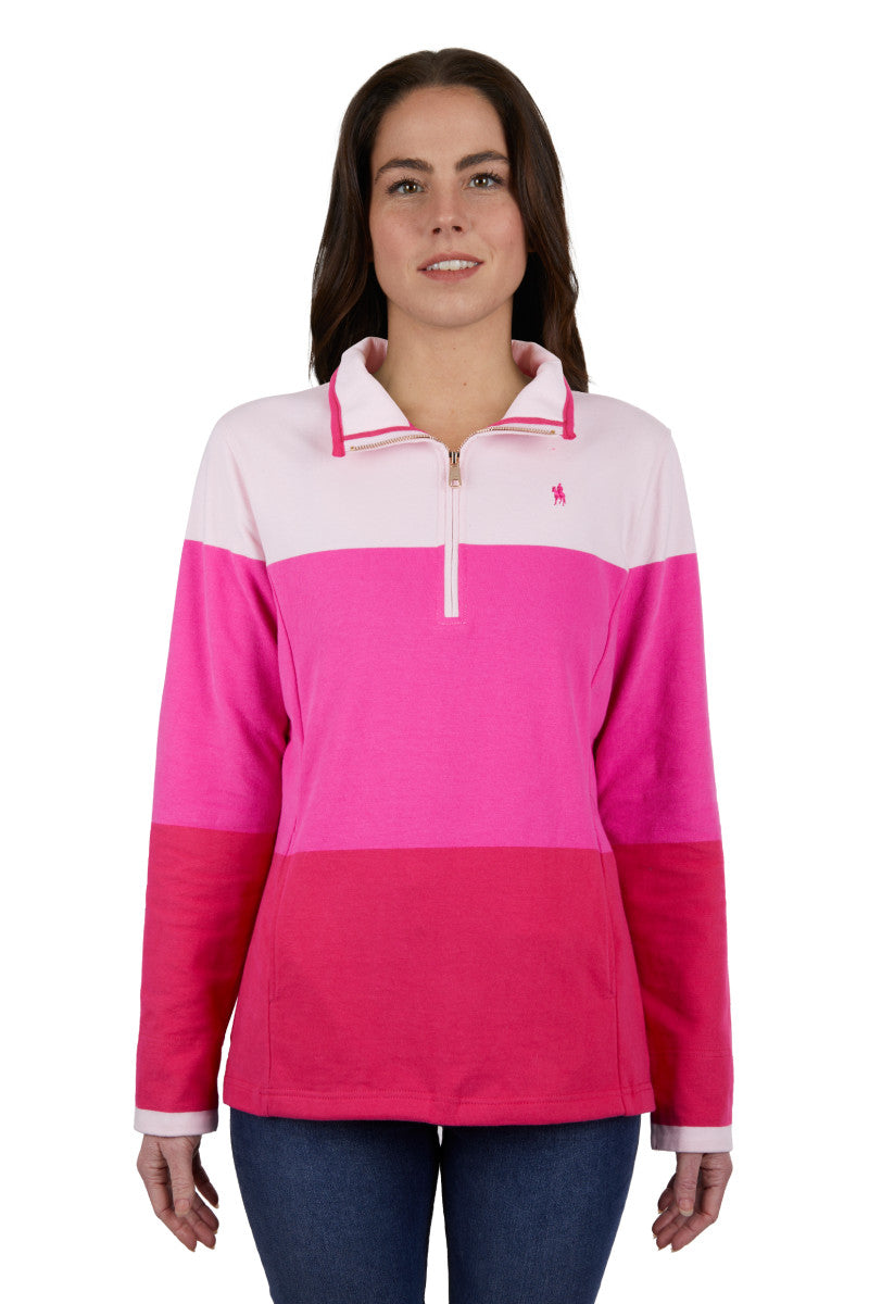 THOMAS COOK WOMENS JADE 1/4 ZIP RUGBY (BRIGHT ROSE)