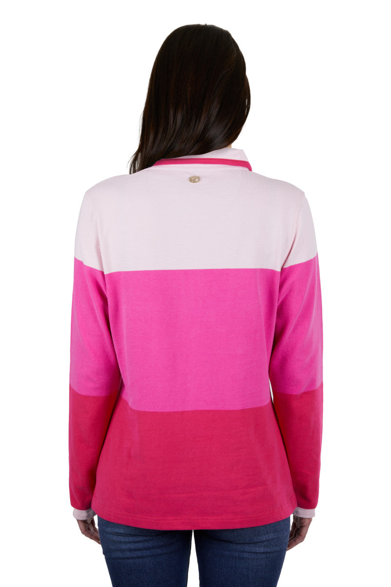 THOMAS COOK WOMENS JADE 1/4 ZIP RUGBY (BRIGHT ROSE)