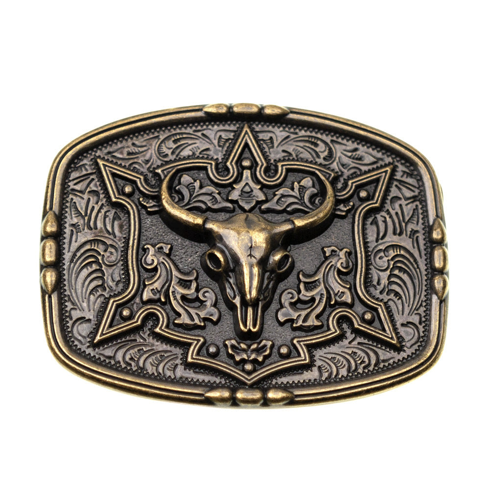 Belt Buckle - Boho Steer Head Dress Buckle Antique Bronze TB2422