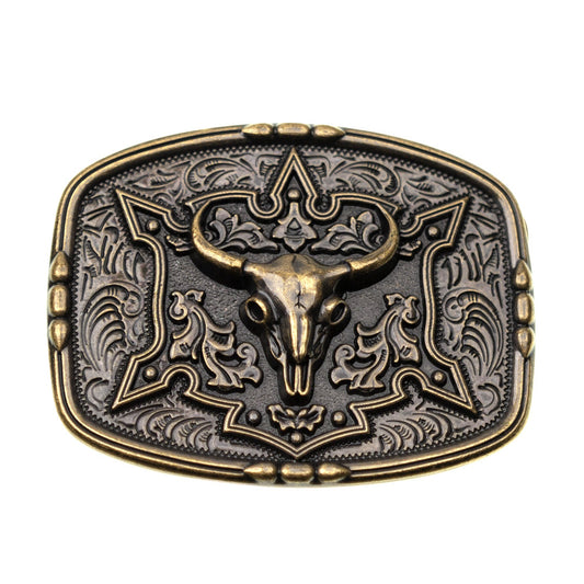 Belt Buckle - Boho Steer Head Dress Buckle Antique Bronze TB2422