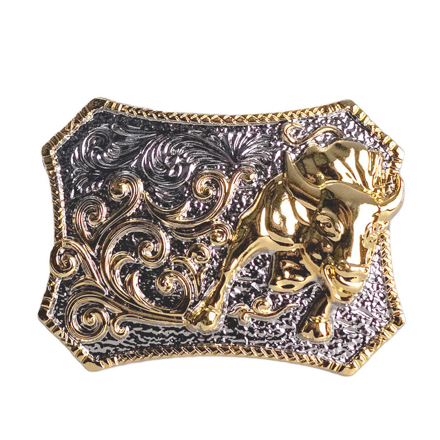 Belt Buckle - Raging Bull (Gold on Silver) TB32