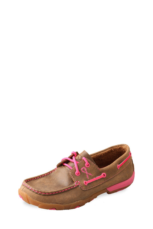 TWISTED X - WOMENS PINK RIBBON MOCS LACE UP (BOMBER/NEON PINK)