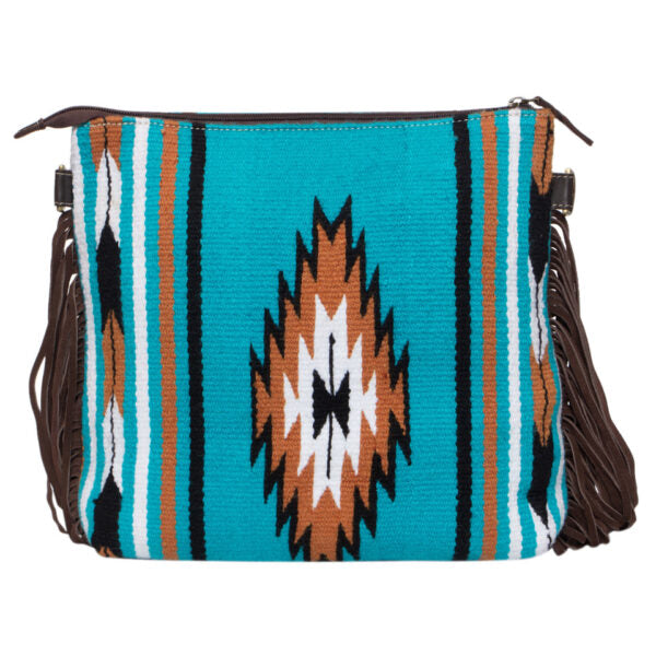 The Design Edge Turquoise Saddle Blanket Medium Bag with Tooled Leather – TSB13A