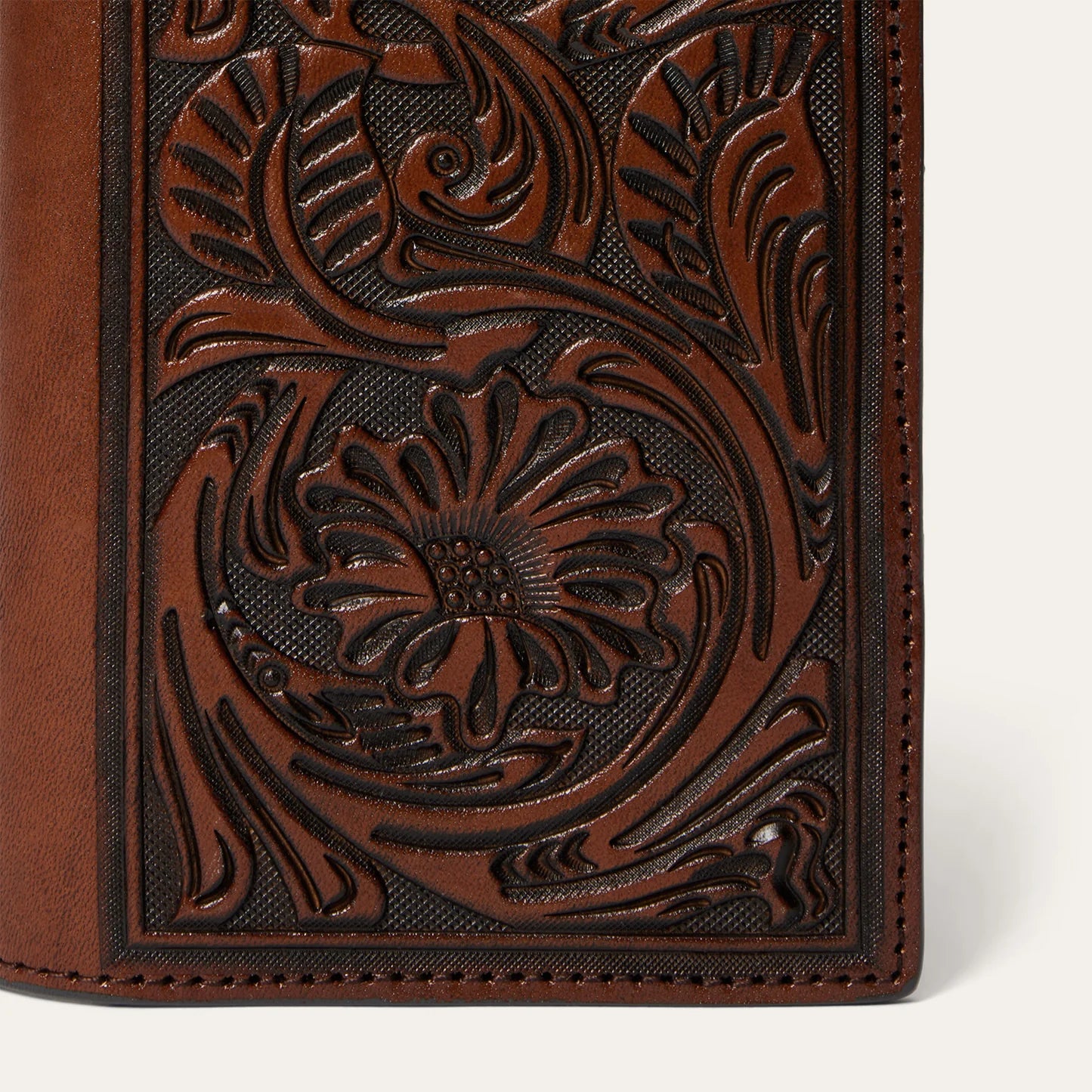 Stetson Tooled Leather Checkbook - Brown