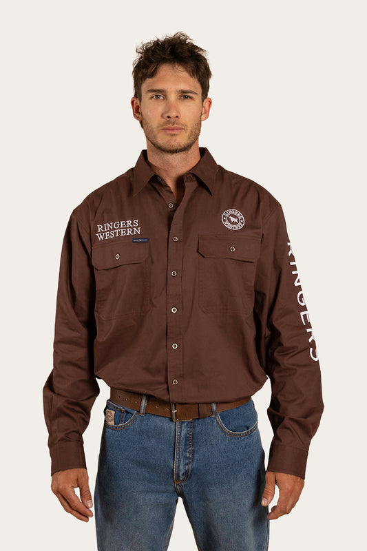 RINGERS WESTERN MENS HAWKEYE FULL BUTTON WORK SHIRT - CHOCOLATE