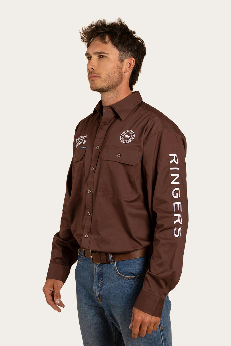 RINGERS WESTERN MENS HAWKEYE FULL BUTTON WORK SHIRT - CHOCOLATE