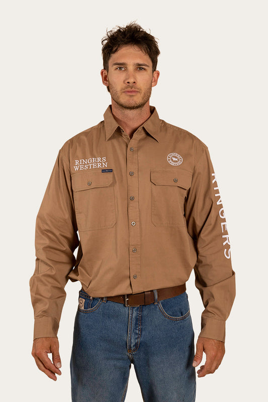 RINGERS WESTERN MENS HAWKEYE FULL BUTTON WORK SHIRT - CLAY/WHITE