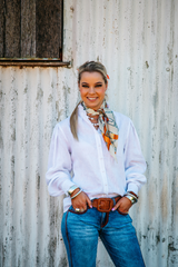 HITCHLEY & HARROW WHITE LINEN FRILL SHIRT WITH PEARL BUTTONS (LC44-1)