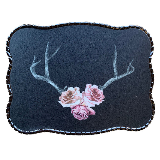 Brigalow Belt Buckle - Antlers & Roses on Black Buckle WB-0102