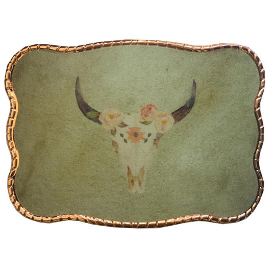 Brigalow Belt Buckle - Boho Floral Cow Skull WB-0110