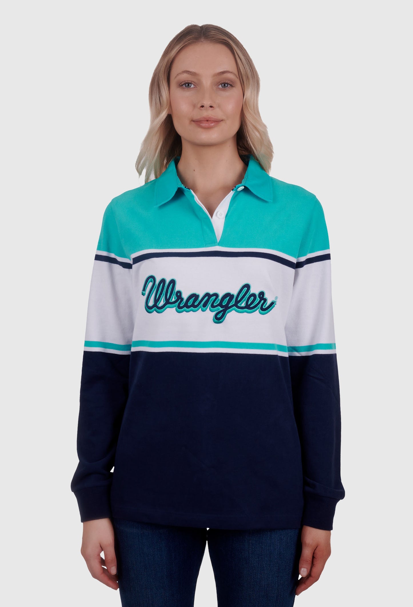 WRANGLER WOMENS BERTHA RUGBY (NAVY/MINT)