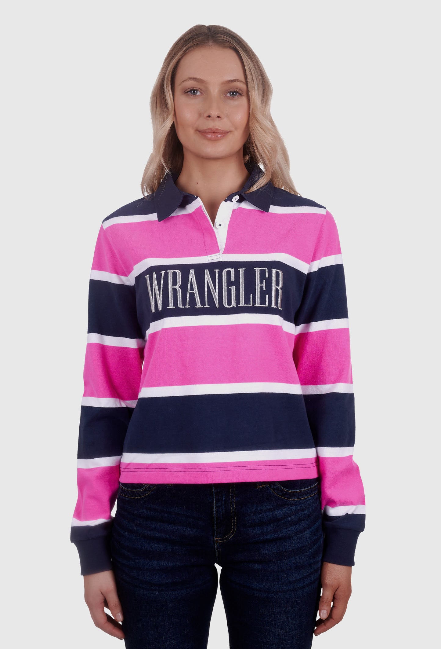 WRANGLER WOMENS HATTIE FASHION RUGBY (NAVY/PINK)