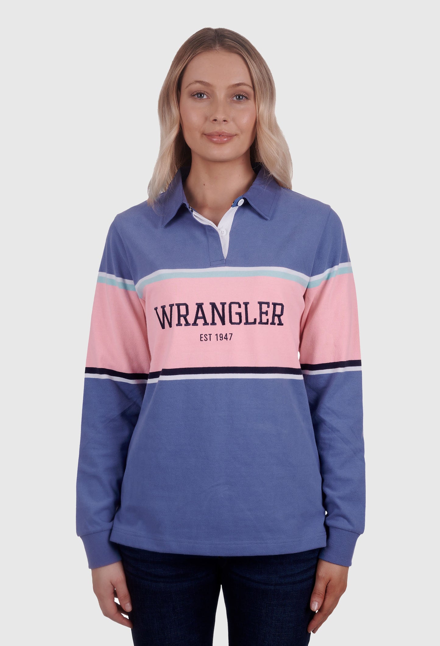 WRANGLER WOMENS NICKI RUGBY (BLUE/PINK)