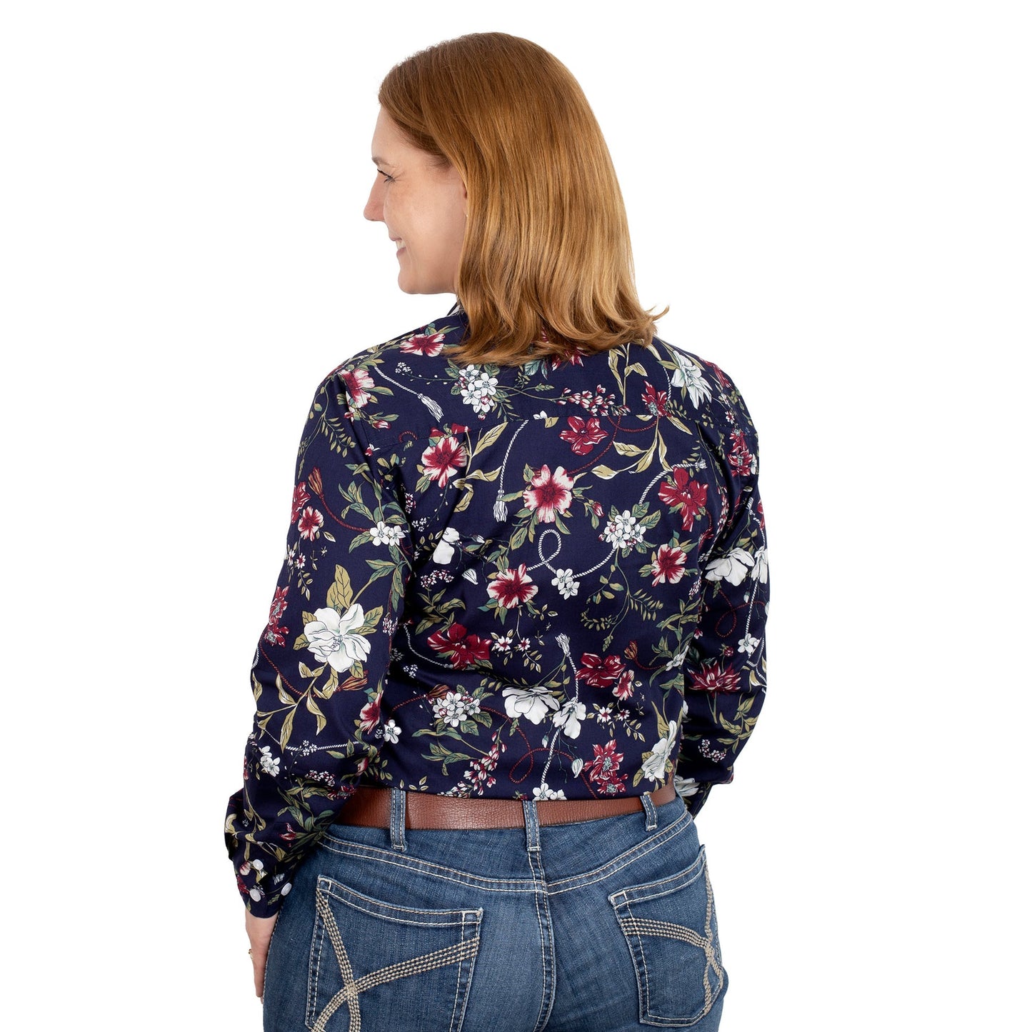 Just Country Women's Abbey Full Button - Navy Hibiscus