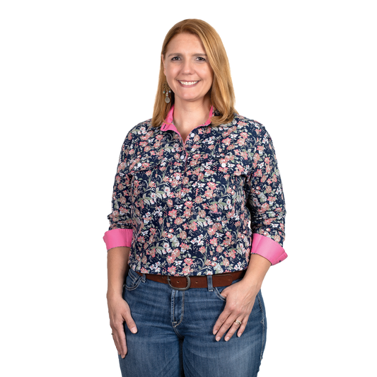 Just Country Women's Georgie Half Button - Navy Floral