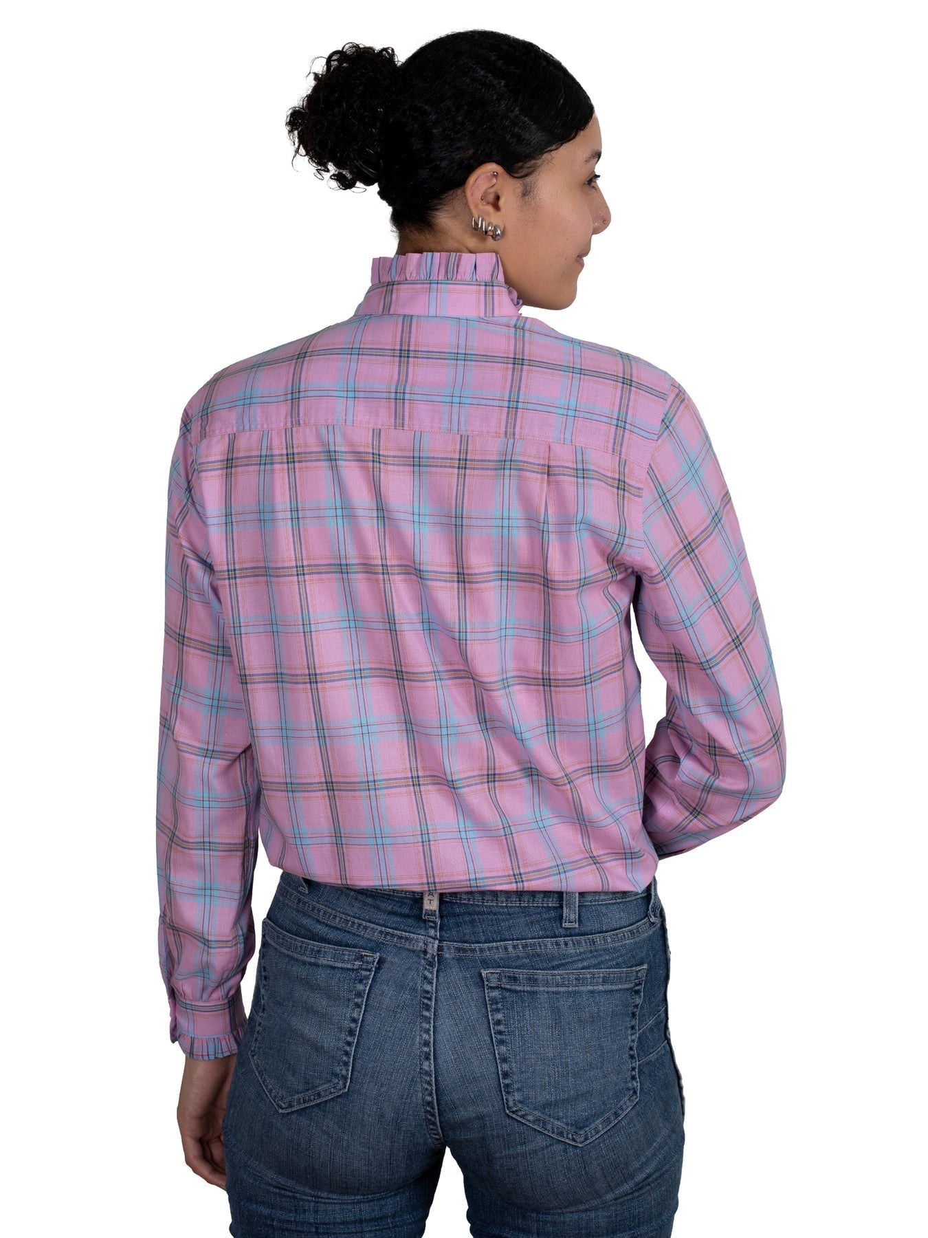 Just Country Women's Abbey Frills Full Button Work Shirt - Dusky Pink Plaid