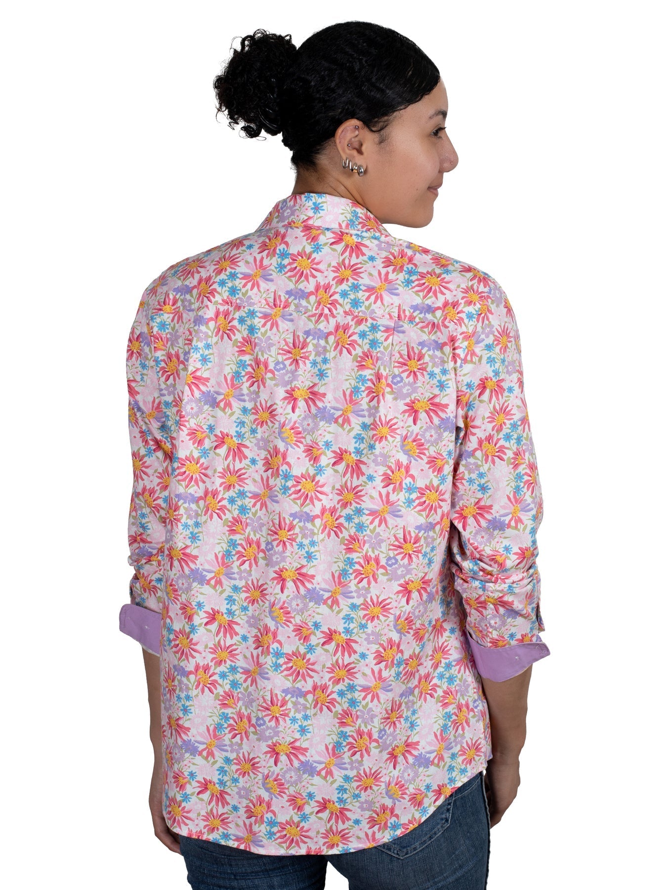 Just Country Women's Abbey Frills Full Button Work Shirt - White Wildflowers