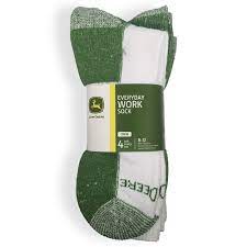 John Deere Everyday Work Crew Socks 4PK - Size 8-12 White