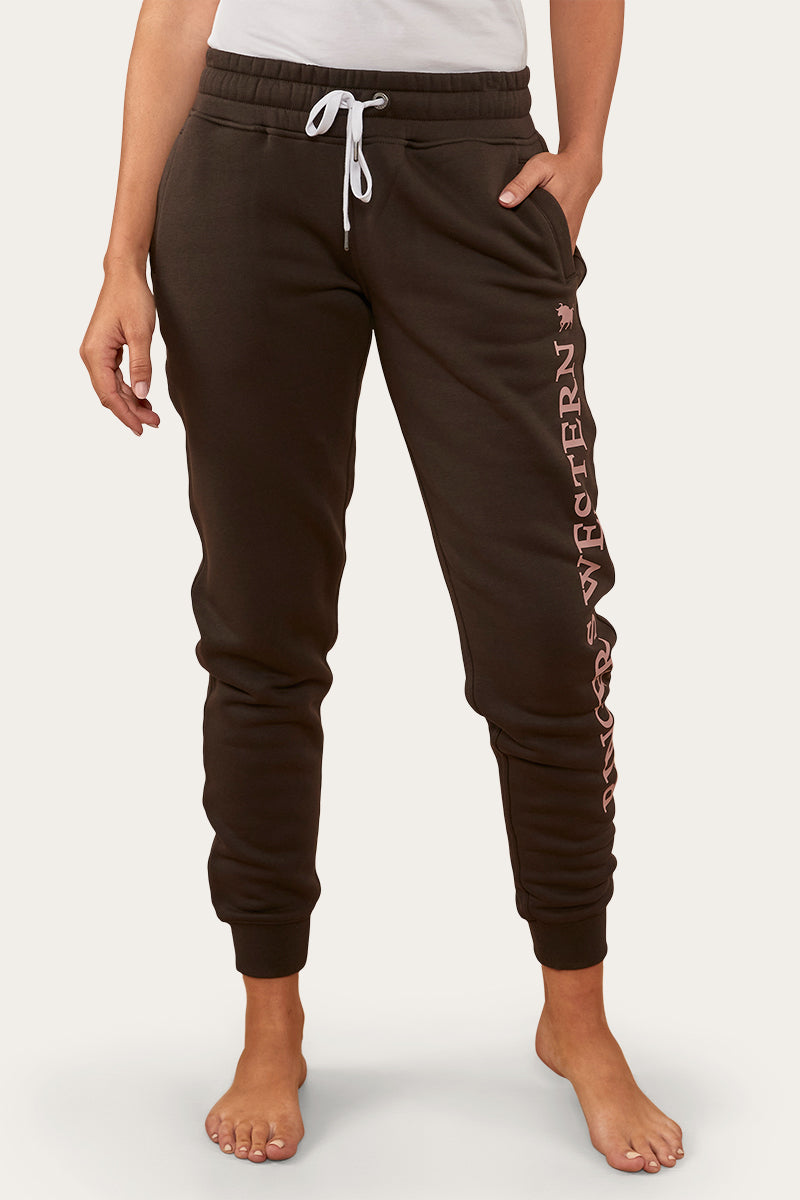 RINGERS ILUKA WOMENS TRACKPANTS - CHARCOAL WITH ROSEY PRINT