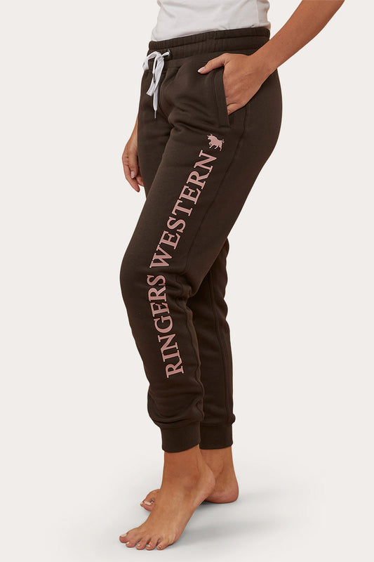 RINGERS ILUKA WOMENS TRACKPANTS - CHARCOAL WITH ROSEY PRINT