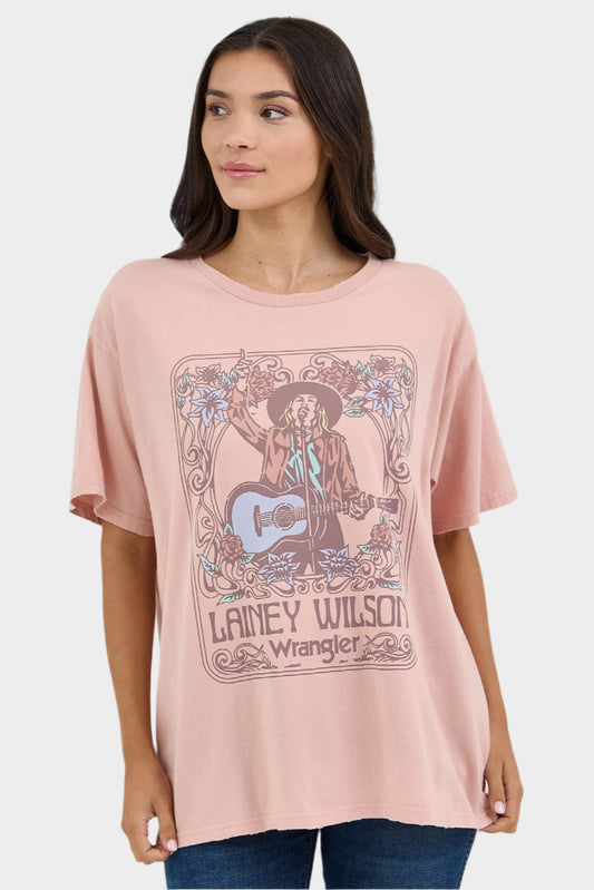 Wrangler® Women's Lainey Wilson Oversized Band Tee - Pink