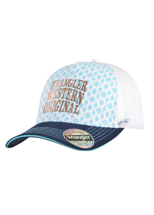 WRANGLER WOMENS ROSARIO TRUCKER CAP (AQUA/NAVY)