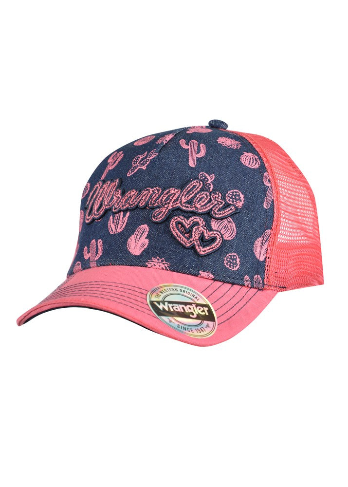 WRANGLER KIDS HEART TRUCKER CAP (NAVY/CORAL)