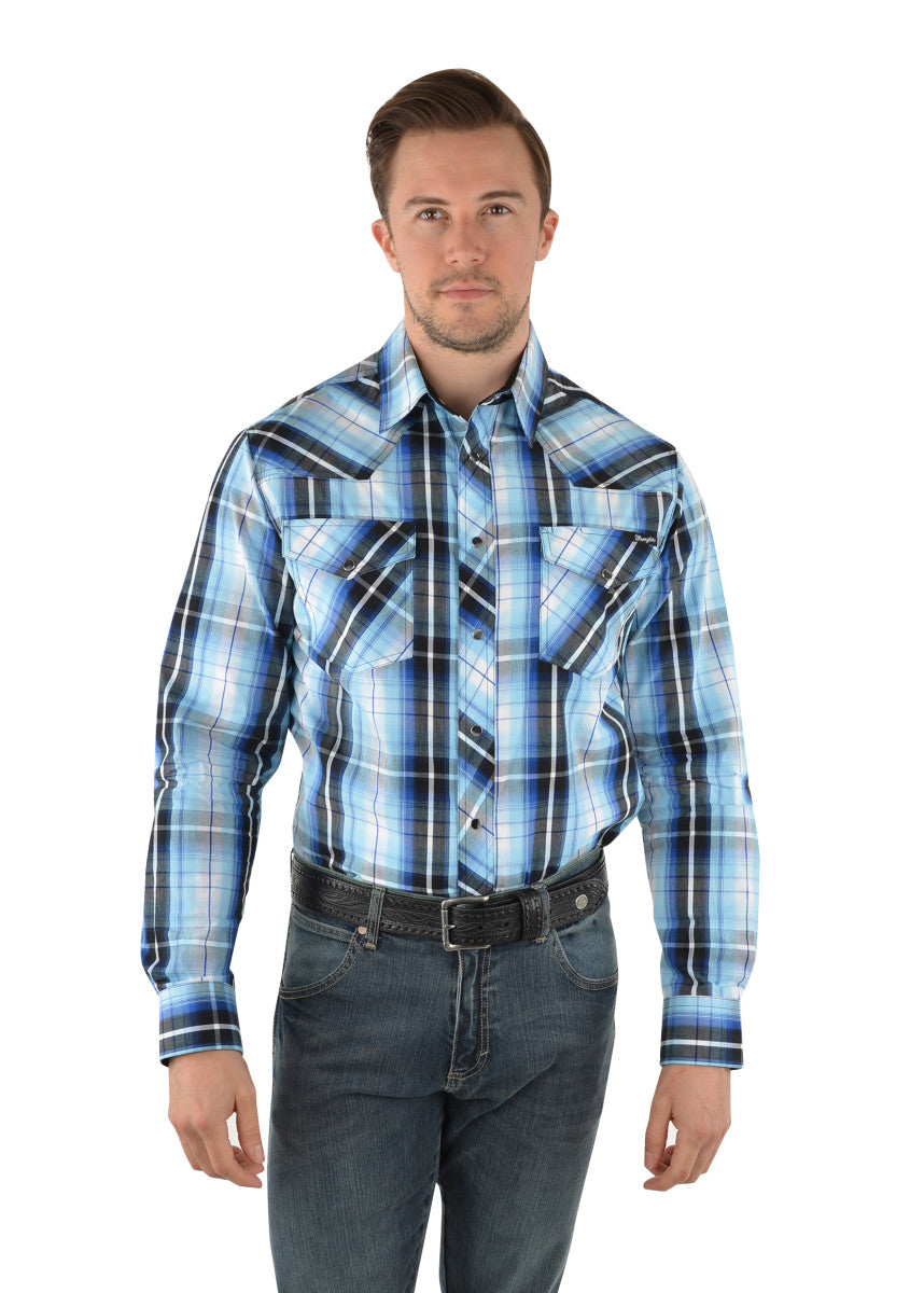 WRANGLER JASON CHECK LOGO WESTERN LONG SLEEVE SHIRT