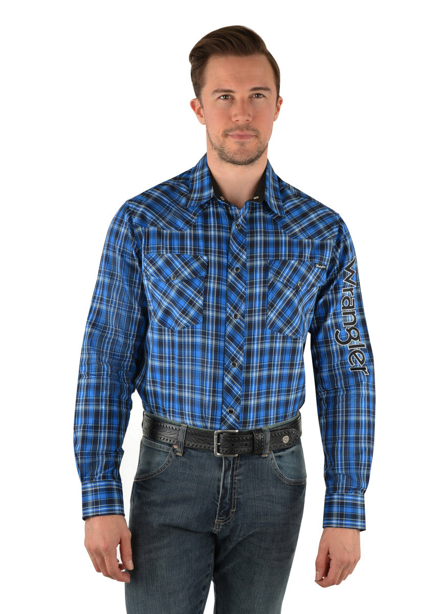 WRANGLER ASH CHECK LOGO WESTERN LONG SLEEVE SHIRT