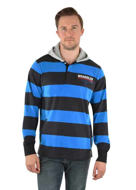 WRANGLER MICHAEL HOOD STRIPE RUGBY - BLACK/ROYAL