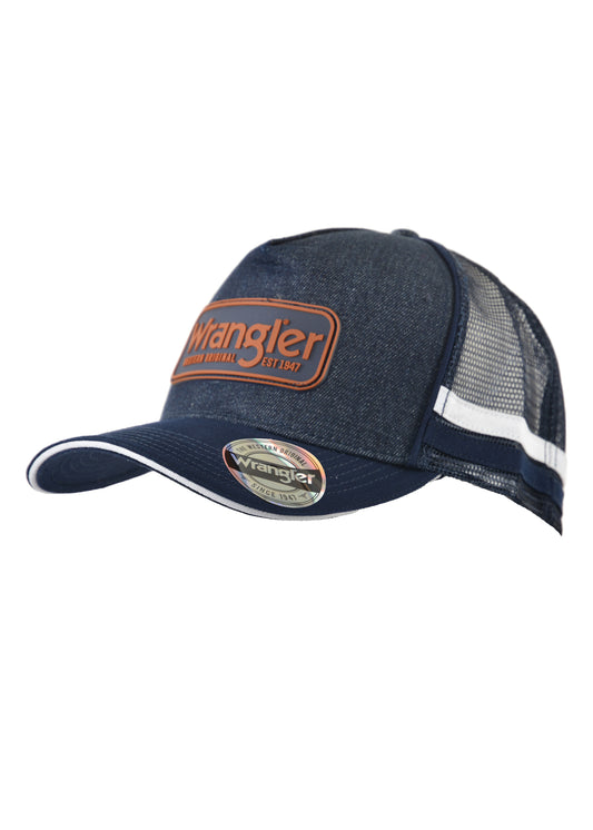 WRANGLER MEN'S ATKINSON SQUARE FRONT TRUCKER CAP (DENIM)