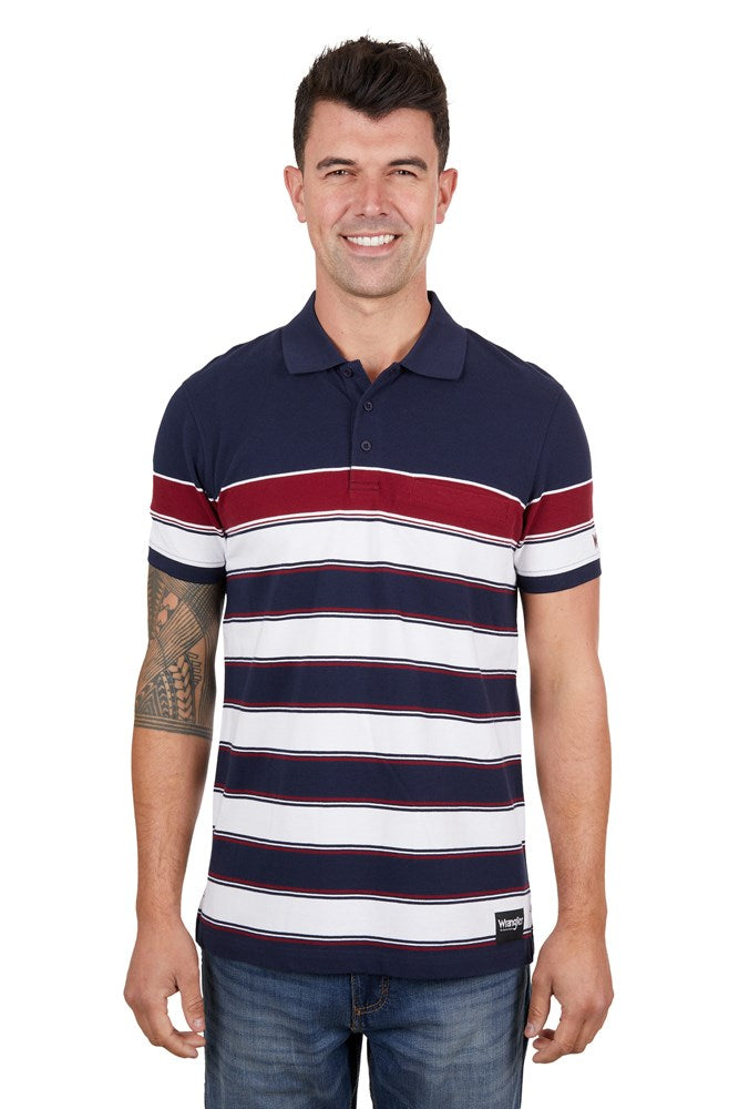 WRANGLER MENS DION 1-PKT S/S POLO (NAVY/RED)