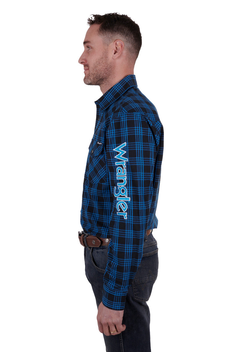 WRANGLER MENS BETTS LOGO LS SHIRT (BLACK/ROYAL) - SALE