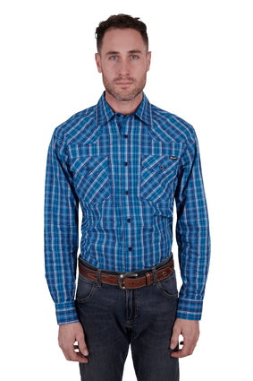 WRANGLER MENS MITCHELL LONG SLEEVE SHIRT (BLUE) - SALE