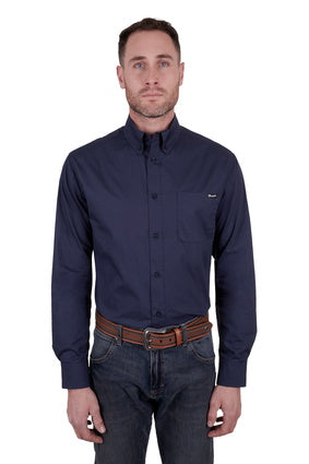 WRANGLER MENS NIKO LOGO LONG SLEEVE SHIRT (NAVY) - SALE