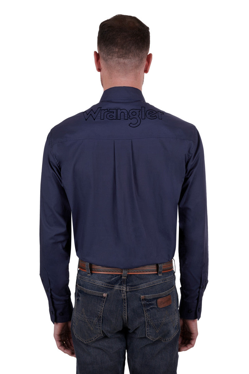 WRANGLER MENS NIKO LOGO LONG SLEEVE SHIRT (NAVY) - SALE