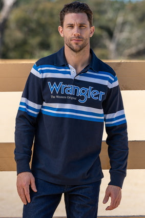 WRANGLER MENS LAWSON RUGBY (NAVY/ROYAL)