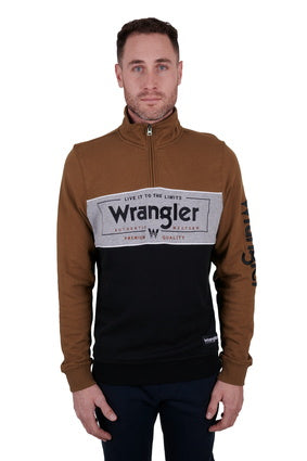 WRANGLER MENS BARTLETT 1/4 ZIP PULLOVER (BLACK/DARK TAN)