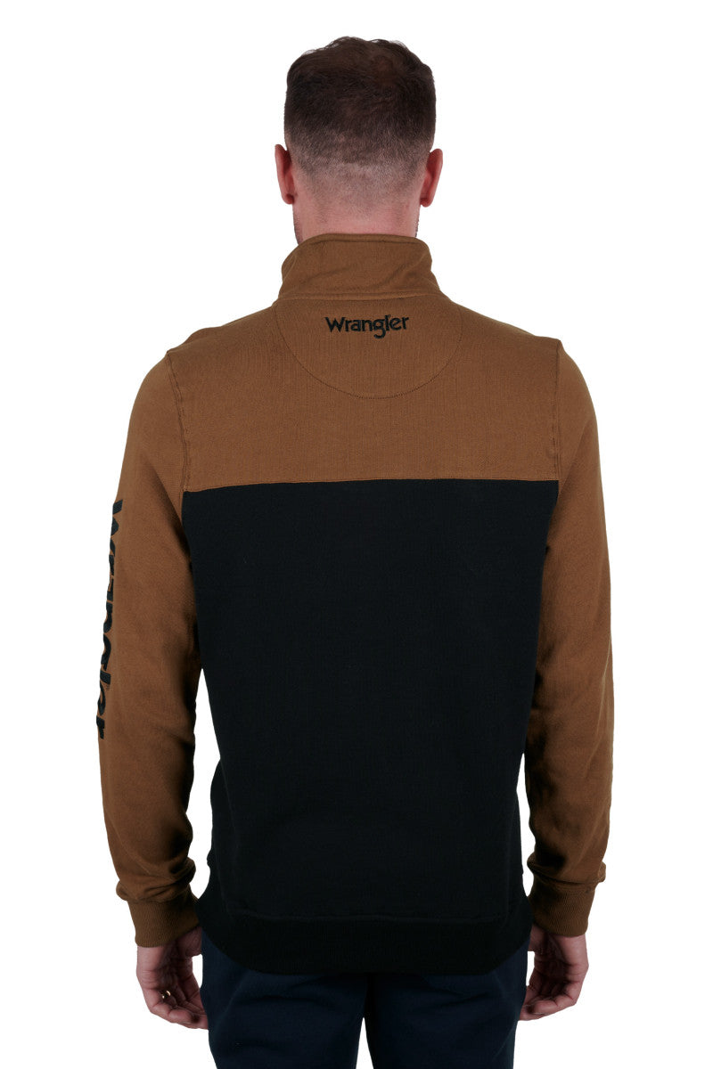 WRANGLER MENS BARTLETT 1/4 ZIP PULLOVER (BLACK/DARK TAN)